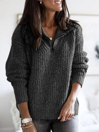 Caroline | Women’s Zip-Up Ribbed Sweater with Cozy Feel