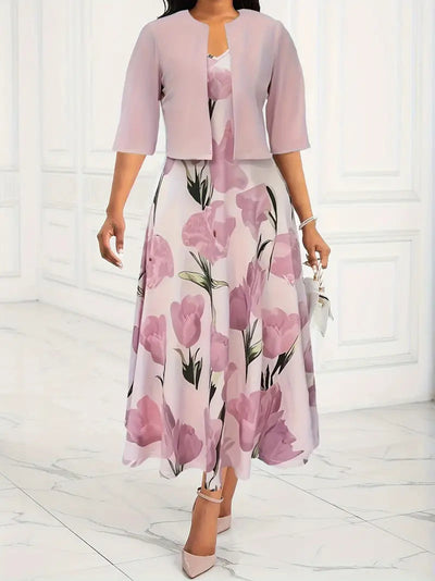 Isabella | Women Floral Print Two-Piece Flowy Midi Dress