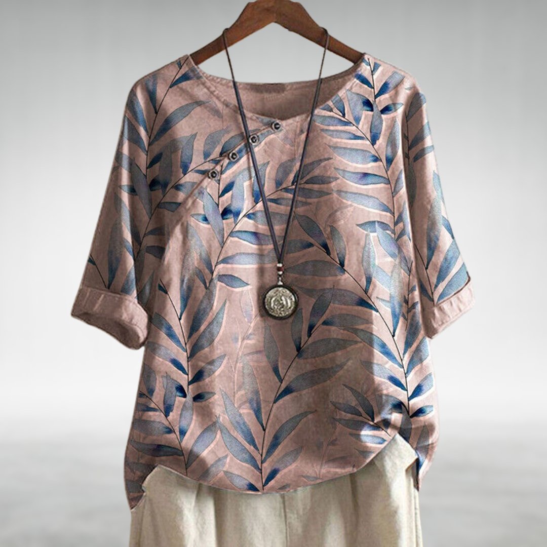 Charlotte | Casual Leaf Print Button Blouse for Women