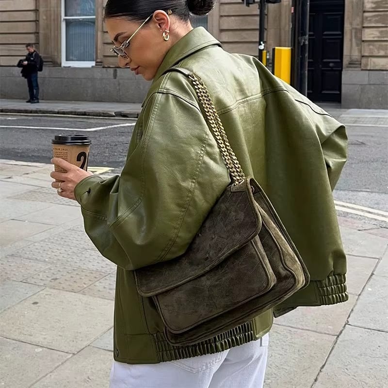 Stella | Women’s Relaxed Fit Oversized Leather Bomber Jacket