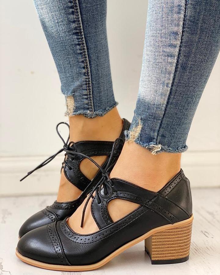 Evelyn | Women’s Heeled Lace-Up T-Strap Shoes