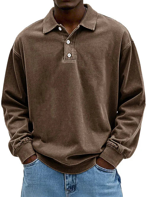 William | Men’s Vintage Style Long Sleeve Polo Shirt