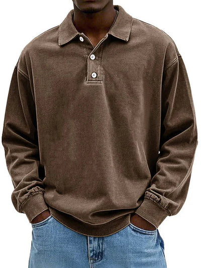 William | Men’s Vintage Style Long Sleeve Polo Shirt